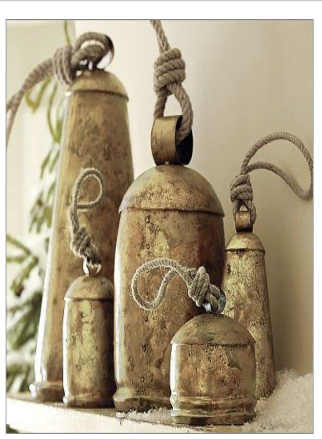 Cow Bells Set of 5 Cluster on Rope Large Rustic Vintage Lucky Cow Bells On Rope Wall Hanging Décor